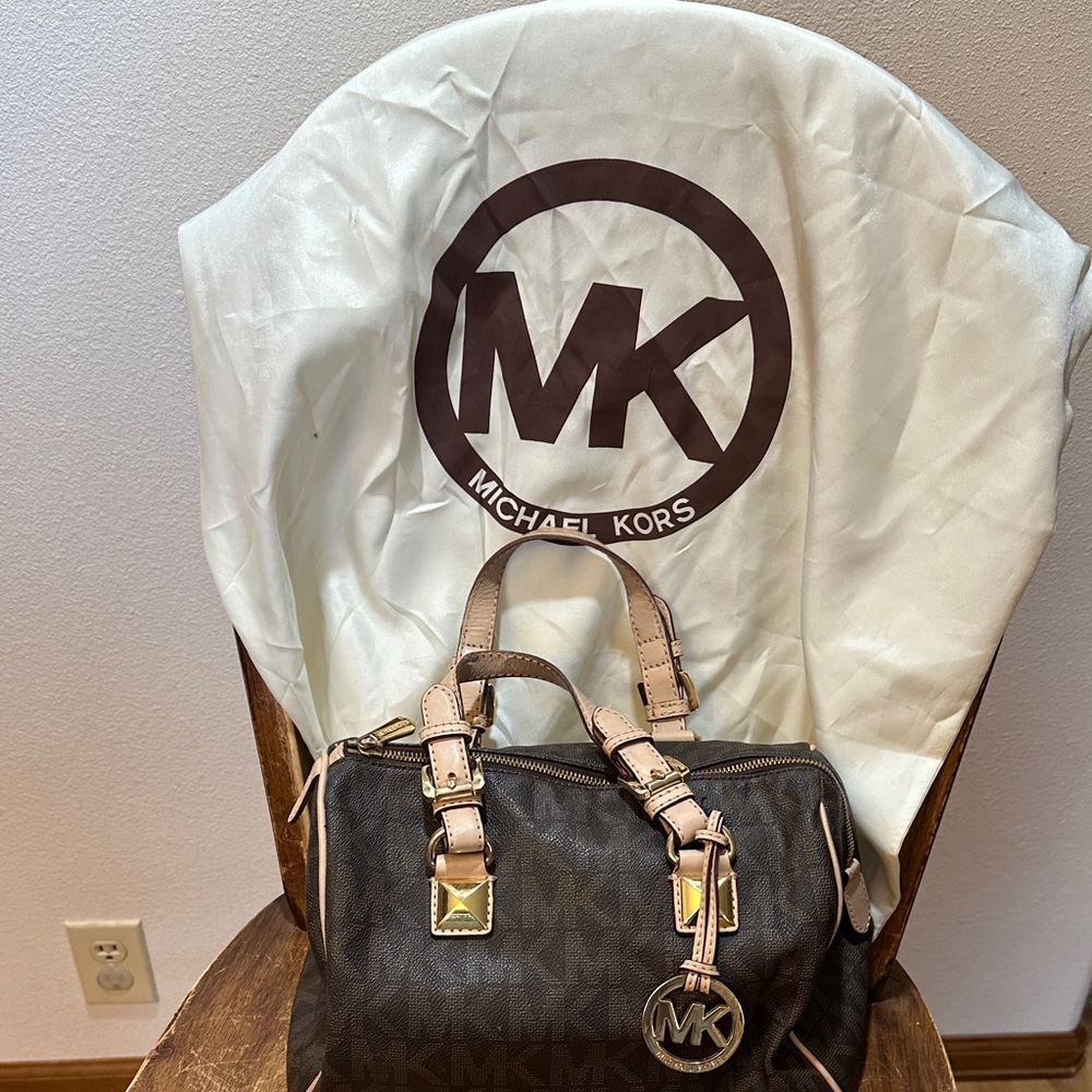 Michael Kors Black and Tan Duffel Bag